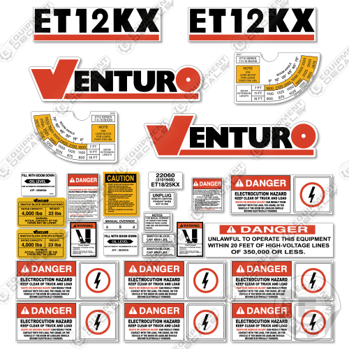 Fits Venturo ET12KX Decal Kit for Crane Truck