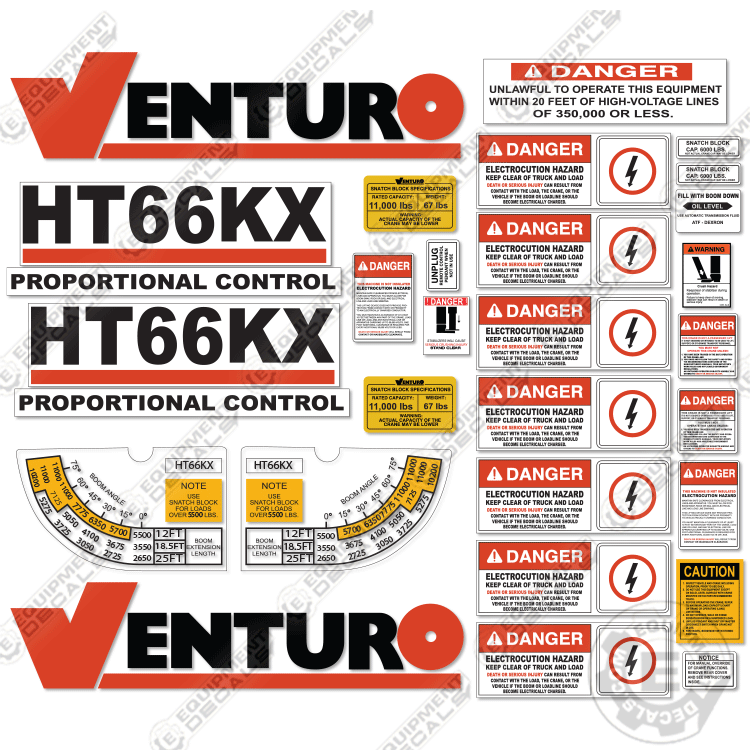 Fits Venturo HT66KX Decal Kit for Hydraulic Crane