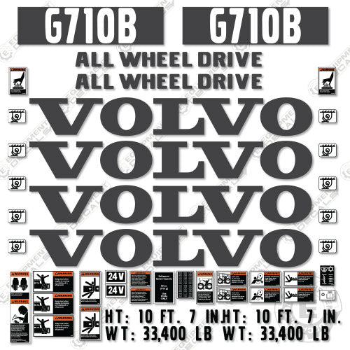 Fits Volvo G710B Decal Kit Motor Grader