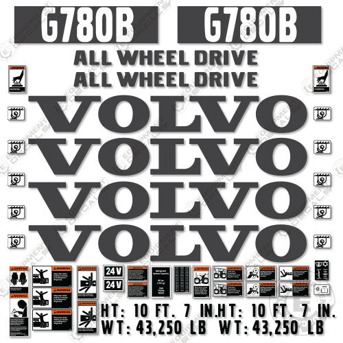 Fits Volvo G780B Decal Kit Motor Grader