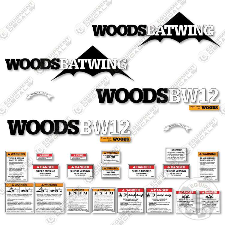 Fits Woods BW12 Decal Kit Rotary Cutter