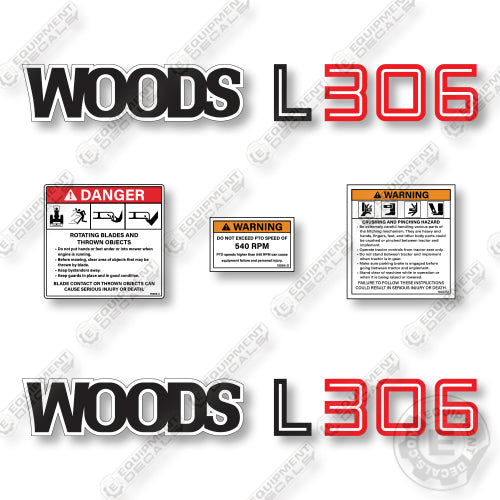 Woods L306 Decal Kit Rotary Cutter - Aftermarket Kit
