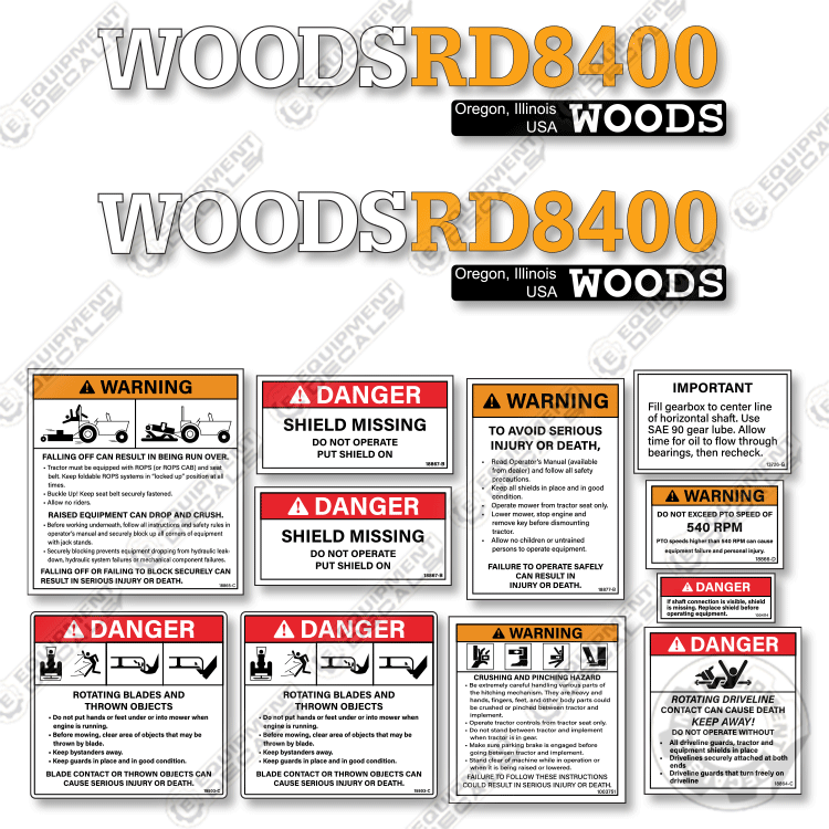 Fits Woods RD8400 Decal Kit Finish Mower