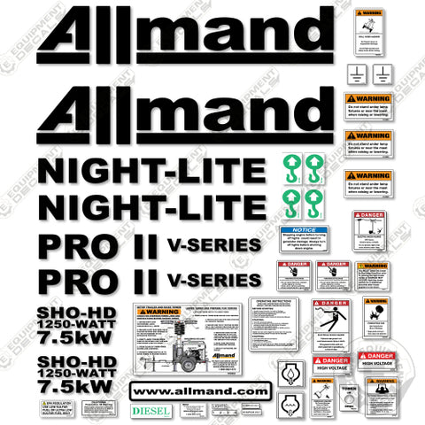 Fits Allmand Night Lite Pro2 V-Series Decal Kit Light Tower