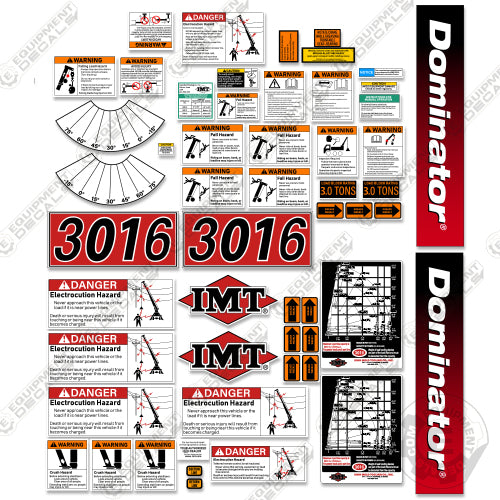 Fits IMT Crane Truck 3016 Dominator Series Full Safety Decal Kit with Logos