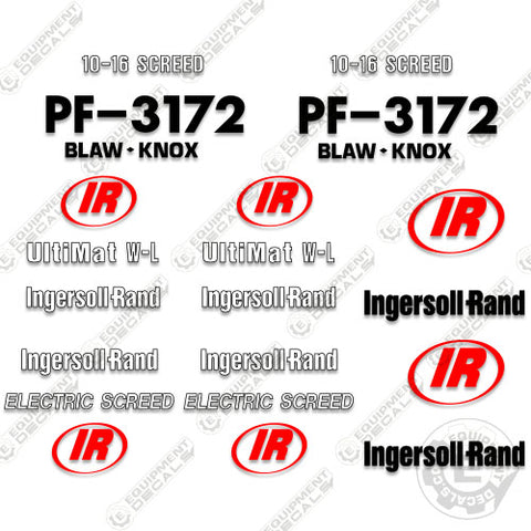 Fits Ingersoll Rand PF-3172 Decal Kit Asphalt Paver
