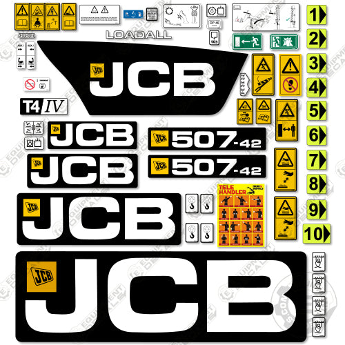 Fits JCB 507-42 Decal Kit (Tier 4) Telehandler - Matte Finish