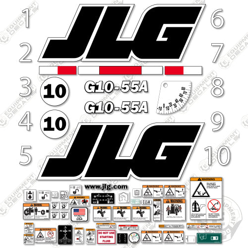 Fits JLG G10-55A Decal Kit Telehandler – Equipment Decals