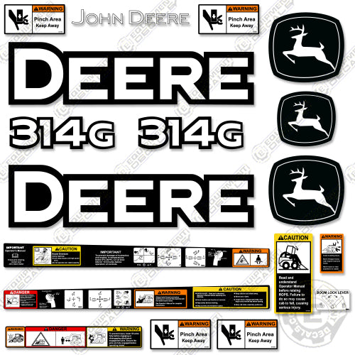 Fits John Deere 314G Decal Kit Skid Steer - With Warning Decals