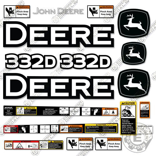 Fits John Deere 332D Decal Kit Skid Steer - Warning Stickers