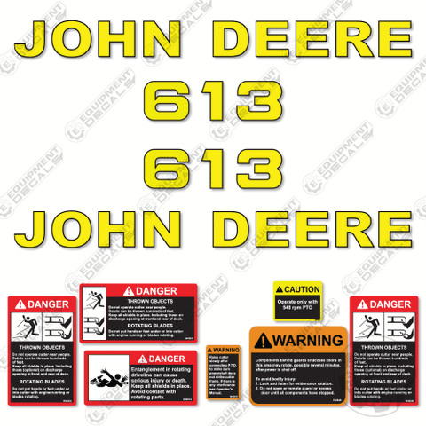 Fits John Deere 613 Decal Kit Rotary Cutter