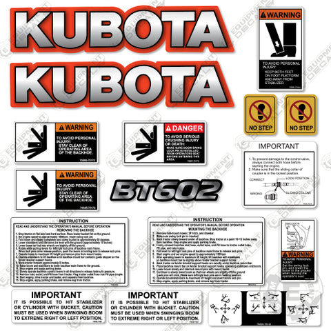 Fits Kubota BT602 Decal Kit Backhoe Attachment