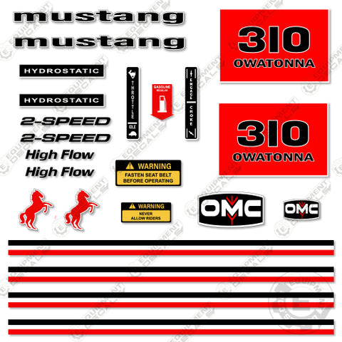 Fits OMC Mustang 310 Decal Kit Skid Steer