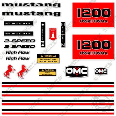 Fits OMC Mustang 1200 Decal Kit Skid Steer