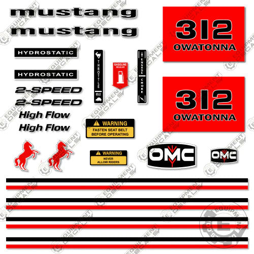 Fits OMC Mustang 312 Decal Kit Skid Steer – Equipment Decals