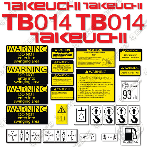 Fits Takeuchi TB 014 Mini Excavator Decals Equipment Decals