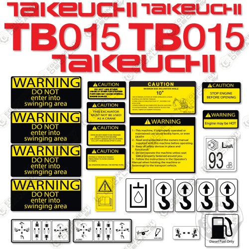 Fits Takeuchi TB 015 Mini Excavator Decals Equipment Decals