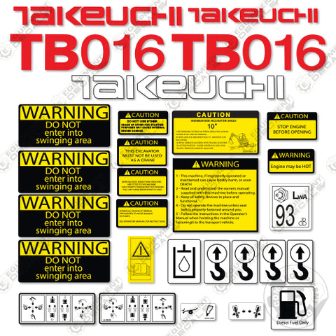 Fits Takeuchi TB 016 Mini Excavator Decals Equipment Decals