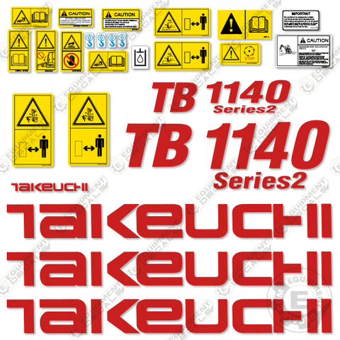 Fits Takeuchi TB1140 Decal Kit (Series II) Excavator
