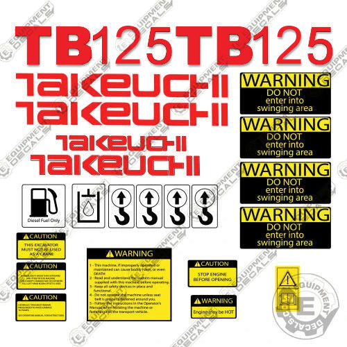 Fits Takeuchi TB125 Decal Kit Mini Excavator