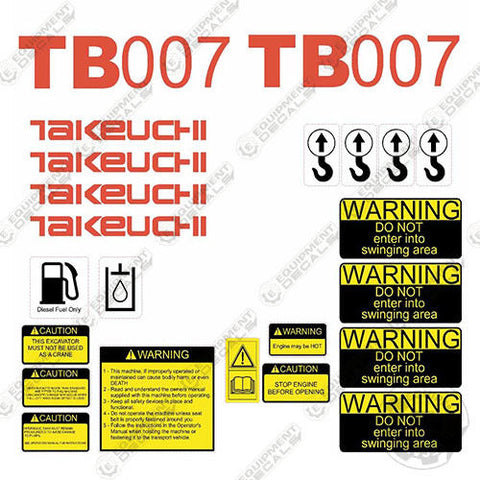 Fits Takeuchi TB 007 Mini Excavator Decals Equipment Decals