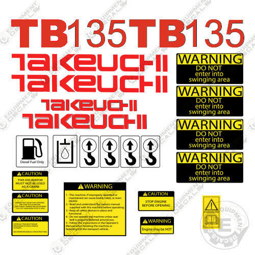 Fits Takeuchi TB 135 Mini Excavator Decals Equipment Decals