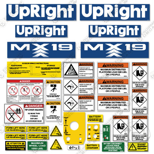 Machine Control Decals Fits Upright MX19 Decal Kit Scissor Lift – Equipment Decals