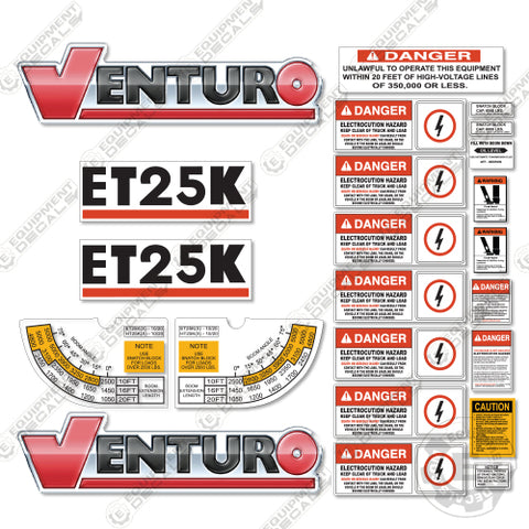 Fits Venturo ET25 Decal Kit for Crane Truck